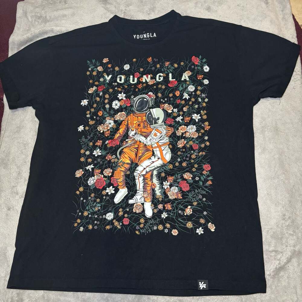 YoungLA Astronaut Floral Graphic Short Sleeve Black T-Shirt